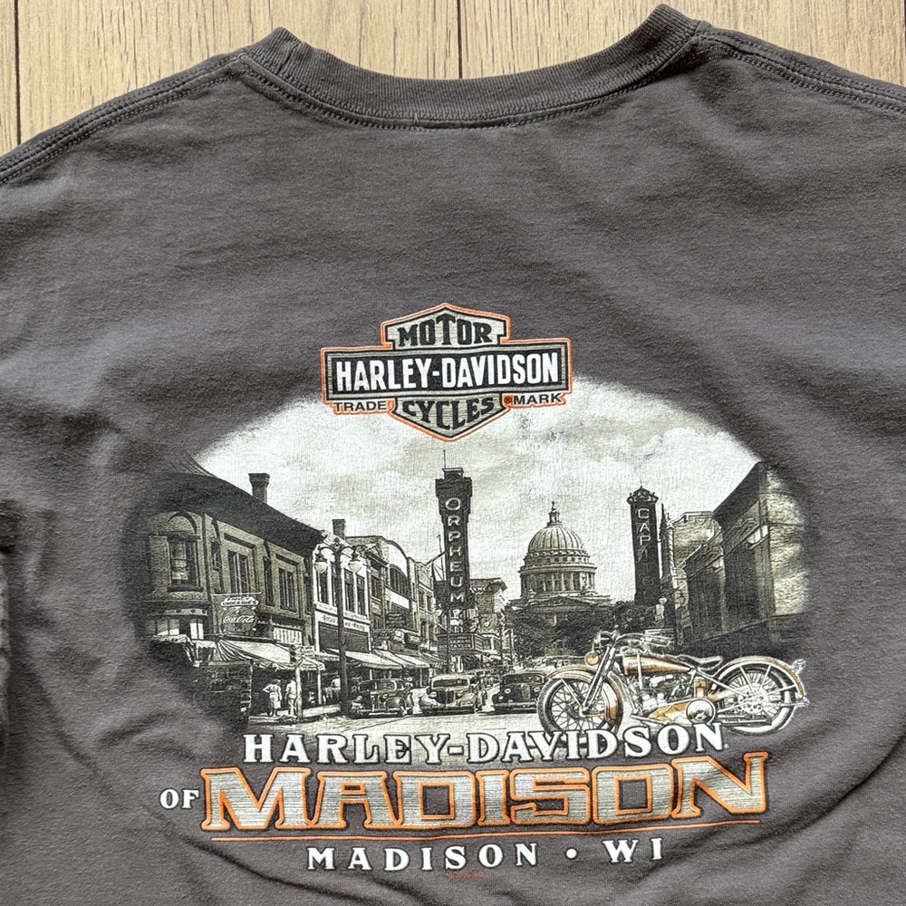Harley-Davidson Men’s Long Sleeve T-Shirt Large Gray Madison, Wisconsin Bikes